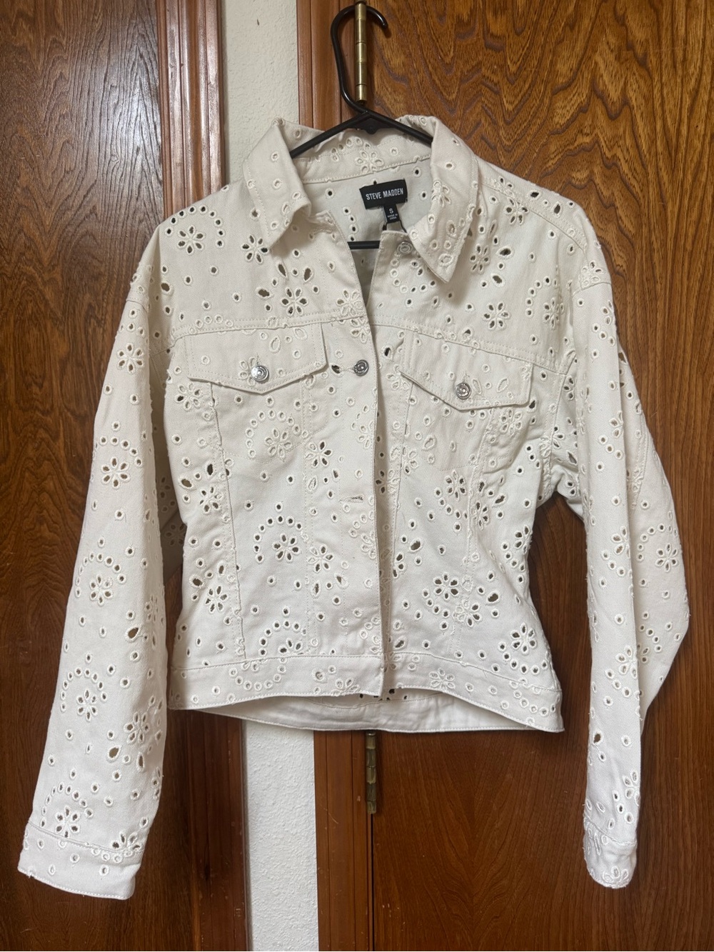 Steve Madden Eyelet Cutout Ivory Denim Jacket